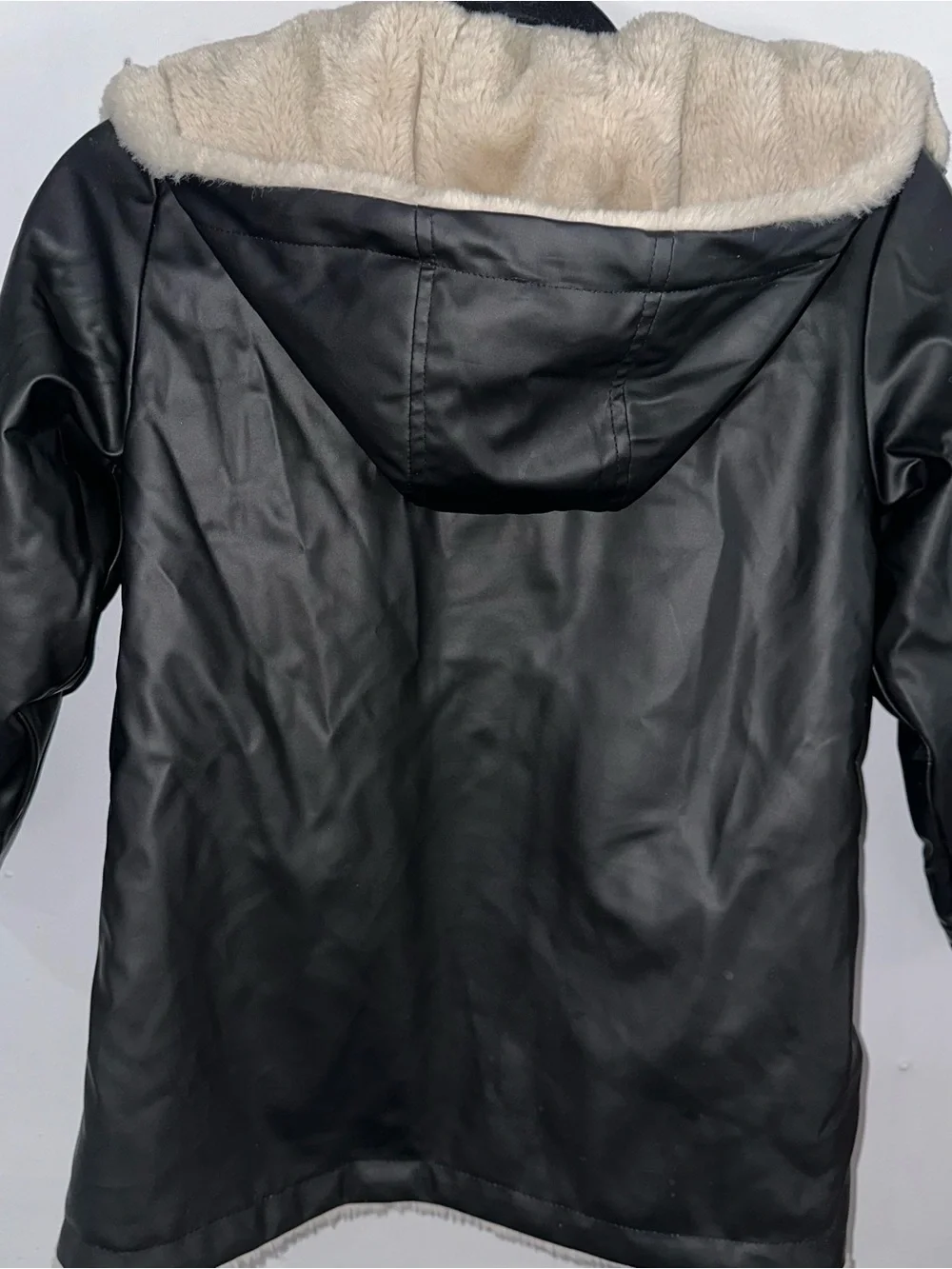 Zara Kids Black Hooded Rain Jacket with Cream Sherpa Lining